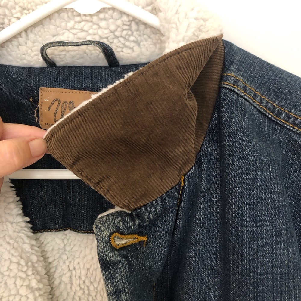 Wrangler denim Sherpa lined jacket corduroy trim collar ranch cowboy Size L - Picture 7 of 11